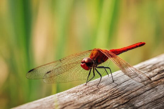 Close-up of a dragonfly on a log (1)