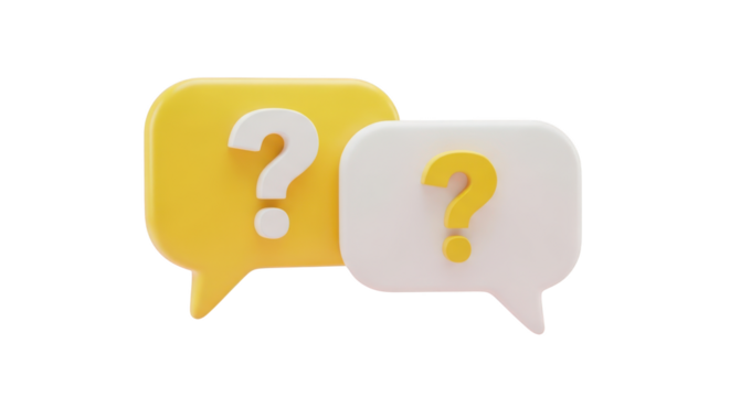 Yellow and white speech bubbles with question marks isolated on a transparent background communication