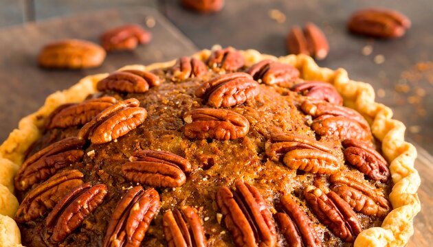 Close-up pecan pie topping