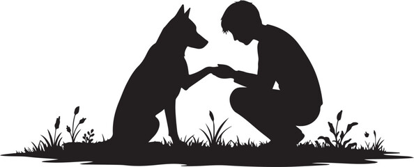 PrintDog training, human connection, pet silhouette, outdoor bond, animal trust, nature moment, companionship, peaceful scene, loyalty, friendship, interaction
