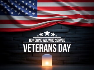 Veterans day tribute honoring all who served with american flag and glowing lantern
