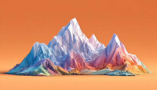 Colorful, geometric mountain range on an orange background