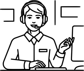 Customer service representative icon vector, call center agent, help desk support person outline graphic
