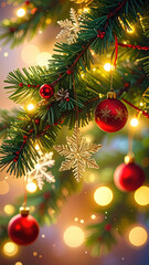 Elegant Christmas Tree Decoration with Ornaments and Lights