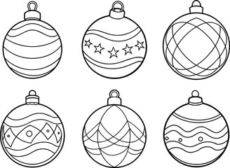 Collection of Christmas ball outline vector and illustration line art