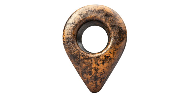 Copper Navigation Pointer on Transparent Background Represents Destination