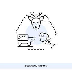 Animals Icon  Deer, Cow, and Fishbone for Veterinary and Food Industry