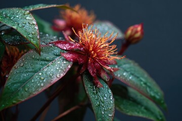 Close-up of a vibrant flower with dew drops