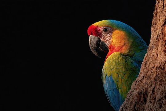 Vibrant parrot profile against a dark background - Powered by Adobe