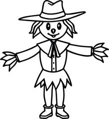 Cute scarecrow outline vector for kids coloring