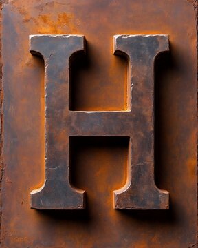 old rusty metal letters, 3d, symbol, sign H, 3d, symbol h