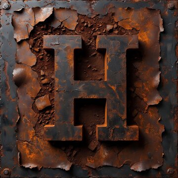 rusty metal background, 3d, symbol, sign E, e