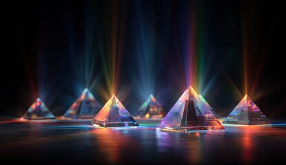 Glowing pyramids on dark surface