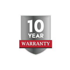 Strong powerful 10-Year warranty vector badge logo isolated on white background