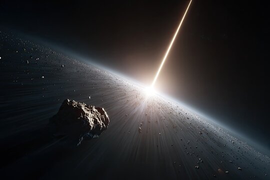 Cosmic impact, asteroid, light beam - Powered by Adobe