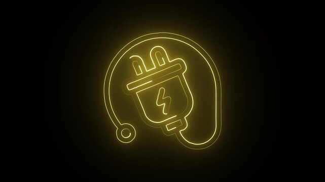 Glowing Neon Power Socket Icon Isolated on Black Background. HD Video Motion Graphic Animation