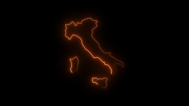 ITALY map icon animation neon on black background. Animation of the Italy map icon with a glowing neon effect. 4k video. Italy glow map illustration. eon glowing Italy map .