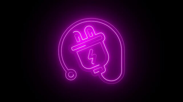 Glowing Neon Power Socket Icon Isolated on Black Background. HD Video Motion Graphic Animation
