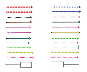 Colorful Vector Arrow and Line Separator Collection with Dotted and Dashed Styles for Infographic Design

