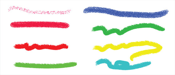 Colorful Hand Drawn Brush Stroke Vector Set with Crayon Textures for Artistic Graphic Design Elements

