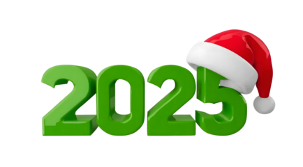 A colorful 3D illustration featuring text, numbers, and symbols for new year celebrations, sales, and discounts, isolated on a white background. The design includes festive elements for Christmas, hol