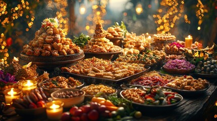 Sumptuous food feast in a magical setting