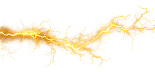 Yellow electric lightning bolt, abstract energy streak graphic. Isolated on transparent background.

