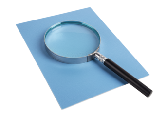 Isolated Magnifying Glass on Blue Cardstock Investigation Research Examination Details