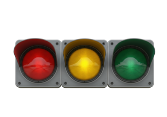 Isolated Traffic light with red yellow green lens, light signal, transportation equipment