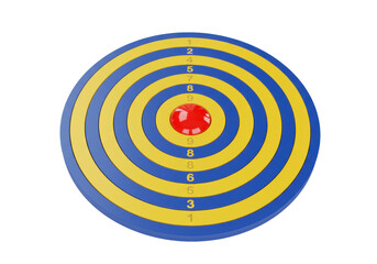 Isolated colorful target with concentric circles and numbered rings, game of skill, plaything