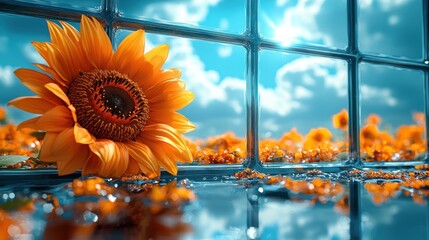 Sunflower close-up against dreamy sky