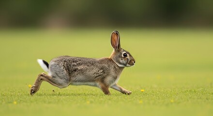 Fototapeta premium Rabbit runs across field.