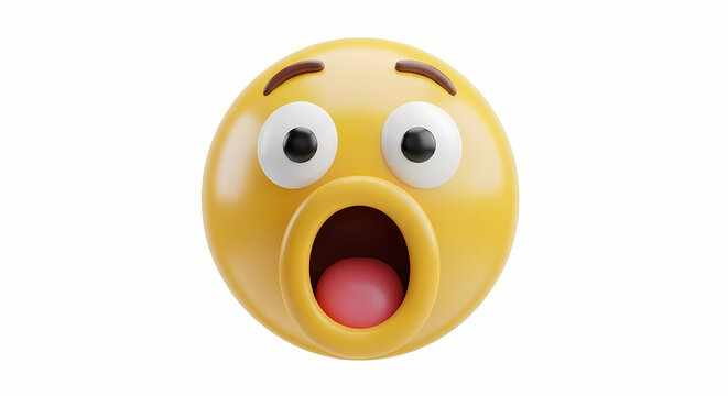 A surprised emoji with open mouth and wide eyes on a white background in a rendered style image
