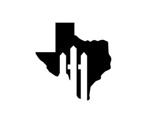 Texas state outline with a fence in black color