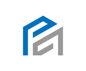 Geometric logo design with blue and gray elements