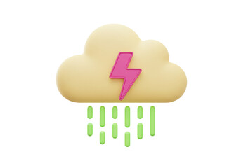 Isolated Weather Cloud Symbol with Pink Lightning and Green Rain Illustration Design