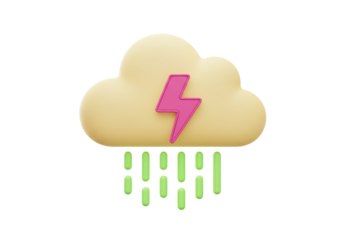 Isolated Weather Cloud Symbol with Pink Lightning and Green Rain Illustration Design