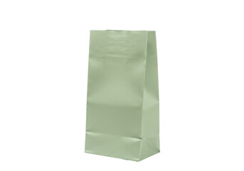 Isolated light green paper bag standing up, a simple container for groceries or merchandise
