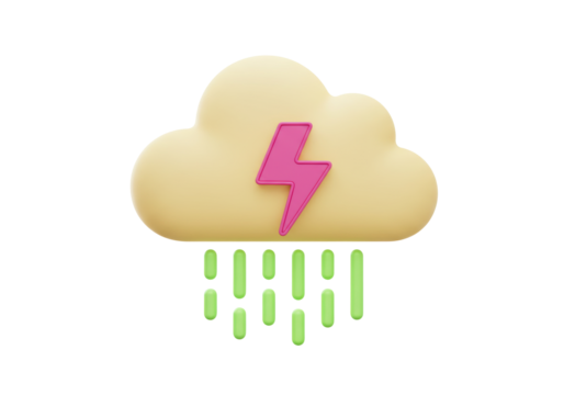 Isolated Weather Cloud Symbol with Pink Lightning and Green Rain Illustration Design
