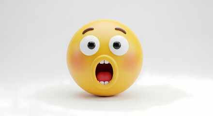 Fototapeta premium A surprised yellow emoji with wide eyes and open mouth on a white background in a rendered image