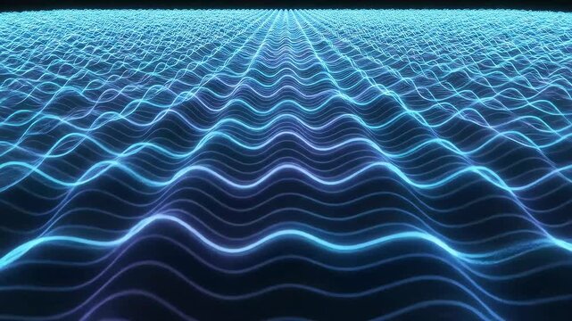 Abstract Wave Pattern Flowing in Neon Blue Light