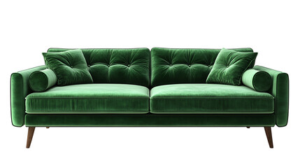 Fototapeta premium Emerald Green Velvet Couch Sofa Modern Luxurious Living Room Decor Furniture Interior Style Comfort