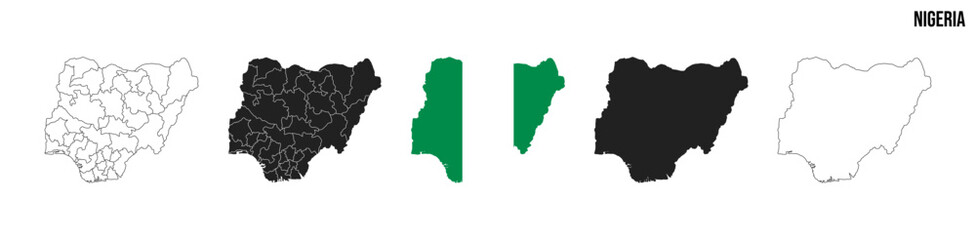 Obraz premium Nigeria map set. Map of Nigeria with flag. Vector EPS 10