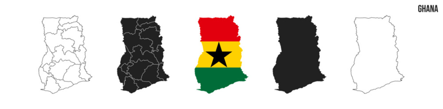 Ghana map set. Map of Ghana with flag.  Vector EPS 10