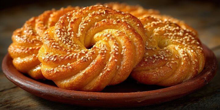 Moroccan chebakia cookies with sesame honey, close-up