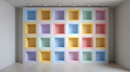 Fototapeta premium Colorful cubby wall design for modern interior decor inspiration