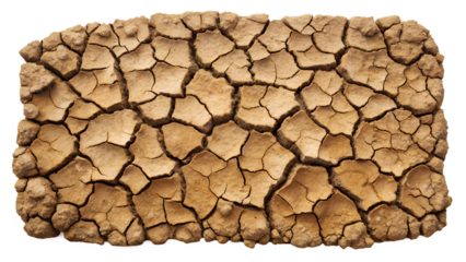 Dry cracked earth texture isolated on transparent background arid climate and soil erosion concept drought land surface with fissures and fractures
