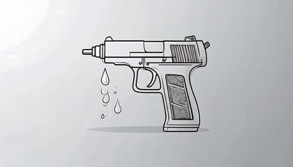 Illustration of a handgun with dripping water, presented on a light grey background