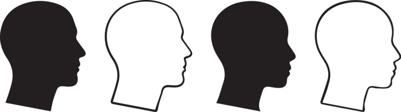 Male and Female Head Silhouette Set &ndash; Human Face Side View, Man and Woman Avatar, Anonymous User Profile Icons