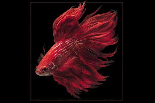 Vibrant red betta fish against black background (2)